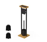 Relaxdays Serviteur WC, Non Fixe, 2 têtes de Brosse de Rechange, H x L x P : 73,5 x 20 x 20 cm, Noir et Nature