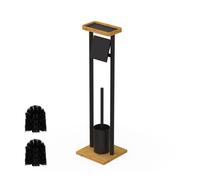 Relaxdays Serviteur WC, Non Fixe, 2 têtes de Brosse de Rechange, H x L x P : 73,5 x 20 x 20 cm, Noir et Nature