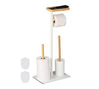 Relaxdays Serviteur WC, mélange de matériaux, Non Fixe, Brosse et Porte-Brosse, Blanc et Nature