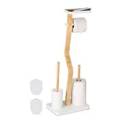 Relaxdays Serviteur WC Non Fixe, avec Support pour téléphone, H x L x P : 80 x 30 x 20 cm, Blanc et Nature