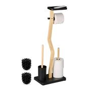 Relaxdays Serviteur WC Non Fixe, avec Support pour téléphone, H x L x P : 80 x 30 x 20 cm, Noir et Nature