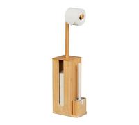 Relaxdays Serviteur WC, Non Fixe, Brosse et Porte-Brosse, H x L x P : 72,5 x 26 x 15 cm, Nature et Blanc