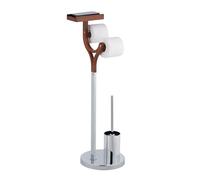 Relaxdays Serviteur WC Non Fixe, Brosse, Porte-Brosse, étagère, H x L x P : 84 x 25 x 30 cm, argenté et Marron