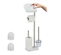 Relaxdays Serviteur WC, Non Fixe, Brosse WC, Porte-Brosse, pour Faire Une réserve de Rouleaux, HxLxP 69x31x16 cm, Blanc