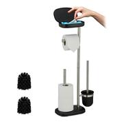 Relaxdays Serviteur WC, Non Fixe, Brosse WC, Porte-Brosse, pour Faire Une réserve de Rouleaux, HxLxP : 69x31x16 cm, Noir