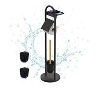 Relaxdays Serviteur WC, Non Fixe, Porte-Brosse (Brosse WC Incluse), H x L x P : 79 x 21,5 x 21,5 cm, Noir et Nature