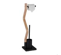 Relaxdays Serviteur WC Non Fixe, Porte-Rouleau, Brosse et Son Support, H x L x P : 75 x 18,5 x 18,5 cm, Noir et Nature