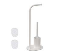 Relaxdays Serviteur WC, Non Fixe, Porte-Rouleau et Porte-Brosse, H x L x P : 64,5 x 23 x 17 cm, Blanc
