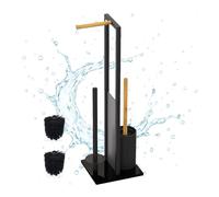 Relaxdays Serviteur WC, Non Fixe, Porte-Rouleau, mélange de matériaux, H x L x P : 65 x 21 x 18 cm, Noir et Nature