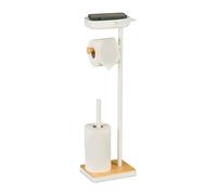 Relaxdays Serviteur WC, Non Fixe, réserve pour 3 Rouleaux, H x L x P : 68 x 20,5 x 16 cm, Blanc et Nature
