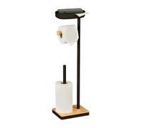 Relaxdays Serviteur WC, Non Fixe, réserve pour 3 Rouleaux, H x L x P : 68 x 20,5 x 16 cm, Noir et Nature