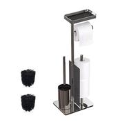 Relaxdays Serviteur WC, Non Fixe, Robuste, Porte-Rouleau, H x L x P : 75 x 22 x 20 cm, argenté et Noir