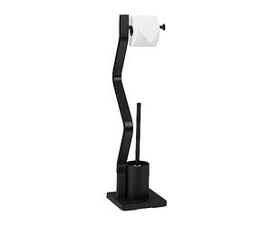 Relaxdays Serviteur WC, Non Fixe, Support pour Papier Toilette, Brosse et Porte-Brosse, H x L x P: 75x18,5x18,5 cm, Noir