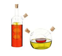 Relaxdays Set 2 flacons Huile et vinaigre, 2 en 1, 2 Tailles, Bouchon en liège, doseur, Verre borosilicaté, Transparent
