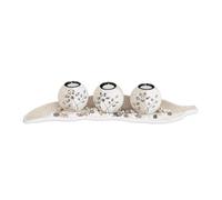 relaxdays Set 3 photophores, Décoration de Table, Feuille en Bois, Pierres décoratives bougeoirs, Beige-Blanc, 2.5 x 50.5 x 16.5 cm