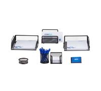 Relaxdays Set 7 fournitures de bureau pot punaises pot crayon bloc notes cartes de visite courrier métal surfaces, noir