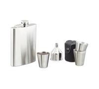 Relaxdays Set Flasque en inox 7 pièces avec flasque 200 ml entonnoir et verre doseur festival camping, argenté