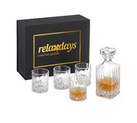 Relaxdays Set avec 4 Verres à Whisky de 330 ML chacun, Carafe refermable 0,65 L, boîte Cadeau, pour Cognac, Transparent
