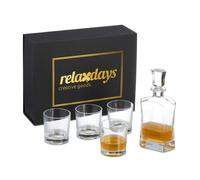 Relaxdays Set avec 4 Verres à Whisky de 345 ML chacun, Carafe refermable 0,7 L, boîte Cadeau, pour Cognac, Transparent