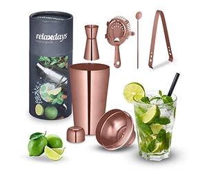 Relaxdays Set avec Shaker à Cocktails, INOX, kit Bar composé de 5 pièces, 500 ML, Accessoires pour Maison, Bronze