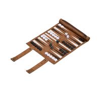 Relaxdays Set complet pour jouer au backgammon, à enrouler, dimensions plateau LP : 32x26 cm, similicuir, marron