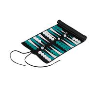 Relaxdays Set Complet pour Jouer au Backgammon, à Enrouler, Plateau L x P : 30 x 24,5 cm, Noir et Turquoise
