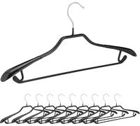 Relaxdays Cintres pour costumes revêtement antidérapant noir métal lot de 10, noir,45 x 22,5 x 3 cm