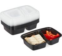 relaxdays Meal prep containers, lot de 10, 2 compartiments, micro-ondes, 800 ml, boîte alimentaire avec couvercle, noir