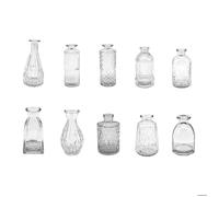 Relaxdays, Set de 10 vases, texturés, Verre, H : 10-14,7 cm, Petites vases décoratifs Transparents pour la Table