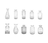 Relaxdays, Set de 10 vases, texturés, Verre, H : 10-14,7 cm, Petites vases décoratifs Transparents pour la Table