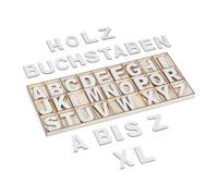 Relaxdays Lettre en Bois, Lot de 104, A à Z, Hauteur : 5 cm, Alphabet pour décorer ou bricoler, Blanche