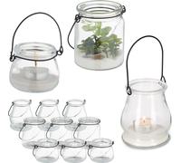 relaxdays Set de 12 photophores en verre en 3 tailles