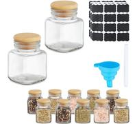 relaxdays Set de 12 pots à épices avec couvercle en bambou