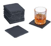 Relaxdays Dessous de Verre, Lot de 12, sous-Verres carrés, 10x10 cm, pour Boissons, raclette, en Ardoise, Anthracite