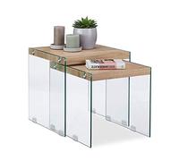 Relaxdays Set de 2 Gigogne Dessus Massif d’appoint Verre Noble Table de Salon Haut 40-45 cm Nature, Naturel, 2 Tailles