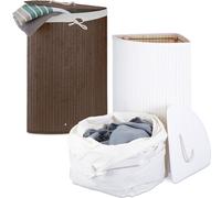 relaxdays Set de 2 paniers à linge d'angle en bambou