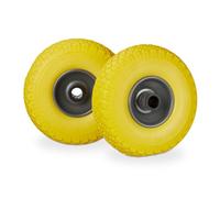 Relaxdays Roue de brouette, caoutchouc, 3.00-4", 2x roue de rechange, pour axe de 25 mm, 260x85 mm, jaune-gris