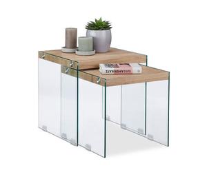 Relaxdays Set de 2 Table Gigogne Bois Pieds Verre