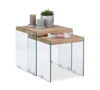 Relaxdays Set de 2 Gigogne Dessus Massif d’appoint Verre Noble Table de Salon Haut 40-45 cm Nature, Naturel, 2 Tailles
