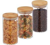 relaxdays Set de 3 bocaux à provisions avec couvercle 1000 ml