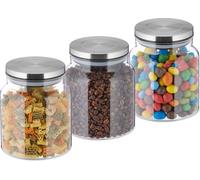 relaxdays Set de 3 bocaux à provisions avec couvercle 1100 ml
