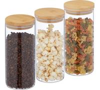 relaxdays Set de 3 bocaux à provisions avec couvercle 1300 ml