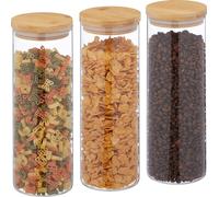 relaxdays Set de 3 bocaux à provisions avec couvercle 1600 ml