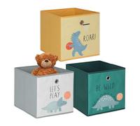Relaxdays, Set de 3 boîtes de Rangement pour Enfants, Motifs Dinosaures, 30 x 30 x 30 cm, Textile, coloré