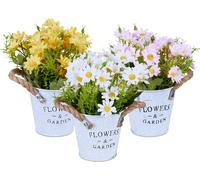 relaxdays Set de 3 fleurs artificielles en pot