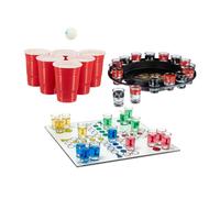 Relaxdays Set de 3 Jeux d'alcool pour Adultes, Ludo, Roulette, Beer Pong, Anniversaire, soirée Filles, Hommes, schnaps, dès 18 Ans