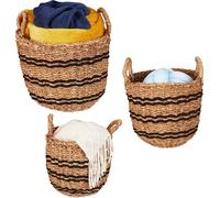 relaxdays Set de 3 paniers de rangement en jonc de mer