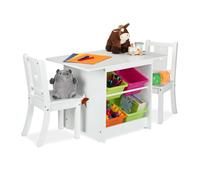 Relaxdays Ensemble mobilier Enfants, Table dînette, 2 chaises, rangements, Mixte, Coin Salon Chambre d'enfant, Blanc