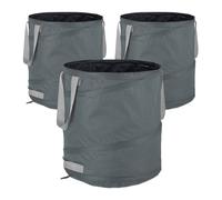 Relaxdays 3 Sacs de Jardin autoportants, 85 l, système Pop-up, 3 poignées chacun, résistants aux UV, étanches, Gris