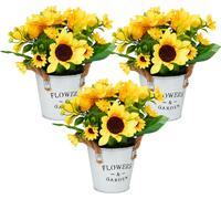 relaxdays Set de 3 tournesols artificiels en pot